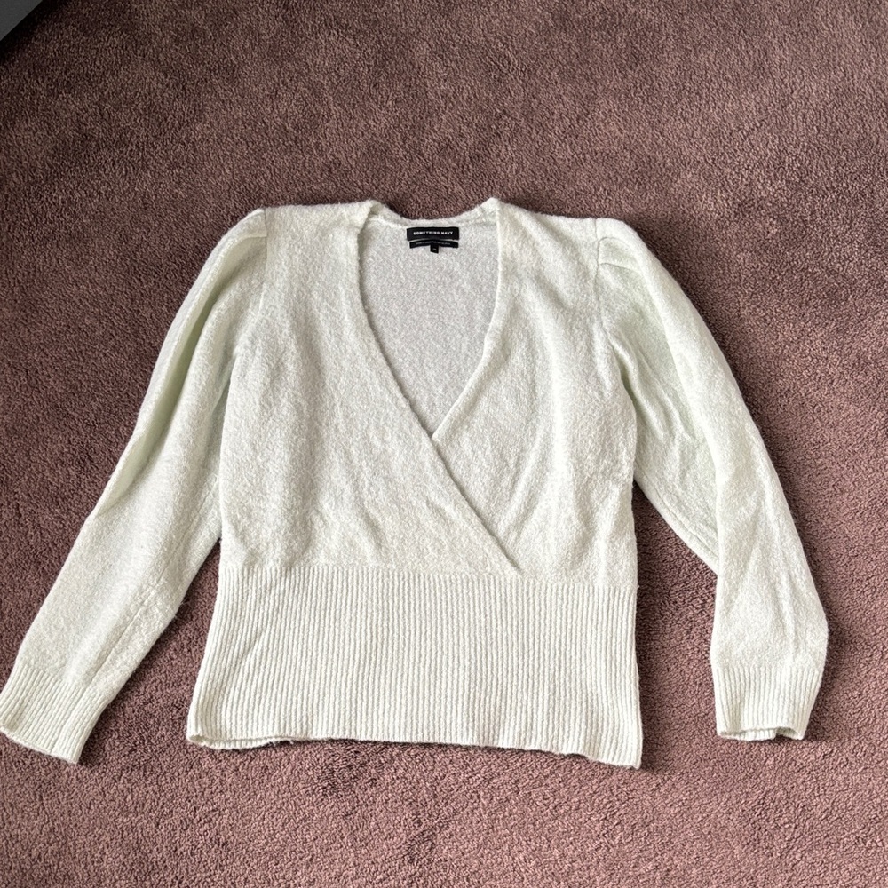 Something Navy Cream V-Neck Sweater - Picture 1 of 5